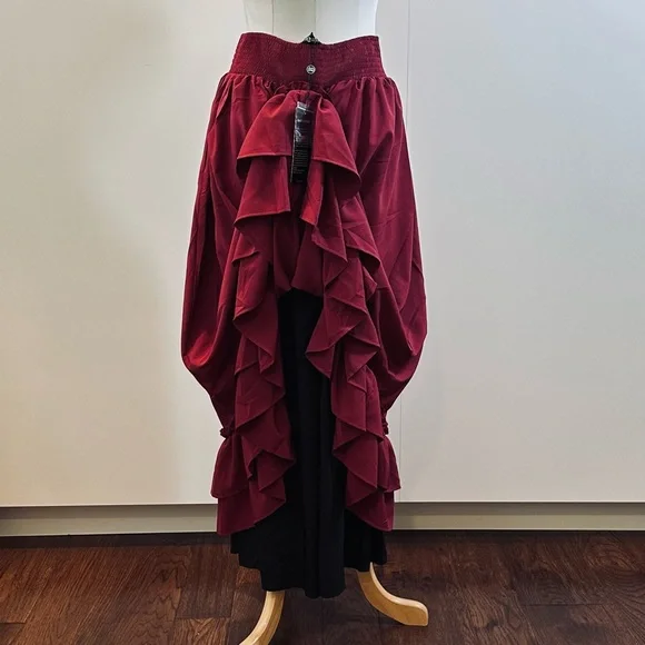 Womens Burgundy Ruffled Tiered Skirt - Picture 7 of 9